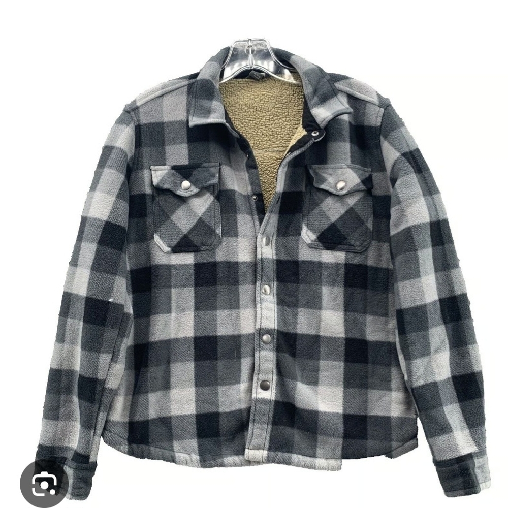 Boys Black and Gray Checkered Fleece Lined Eddie Bauer Jacket